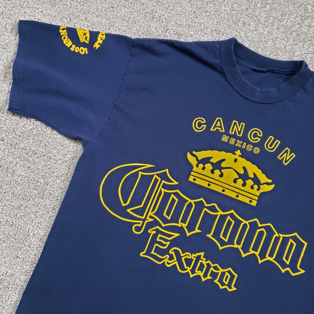 Vintage Corona Beer T-Shirt Mens Blue L Y2k Spring Break 2001 Cancun Mexico